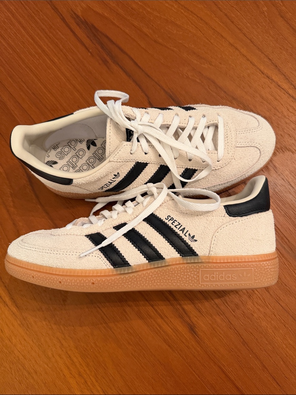 adidas Spezial Suede Sneakers in Off-White and Black with Gum Sole